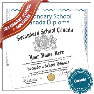 secondary school diploma from Canada featuring embossed gold seal and second copy with decorative blue border