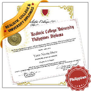 Philippines college diploma with gold embossed seal next to diploma with shiny border