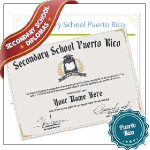 Puerto Rico secondary school diploma on fancy border paper with second diploma in background