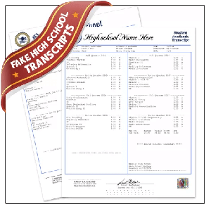 Set of transcripts from high schools in USA featuring actual coursework and student details and grades on hologram signed security paper