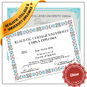 College diploma from China university featuring real college layout on fancy border paper singed by hand with alternate copy behind it