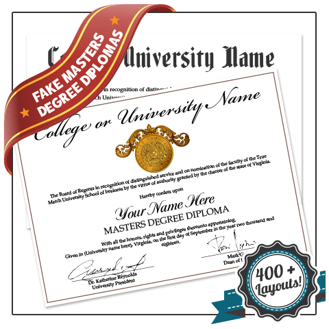 master degree diploma with shiny gold embossed seal from university on decorative white paper