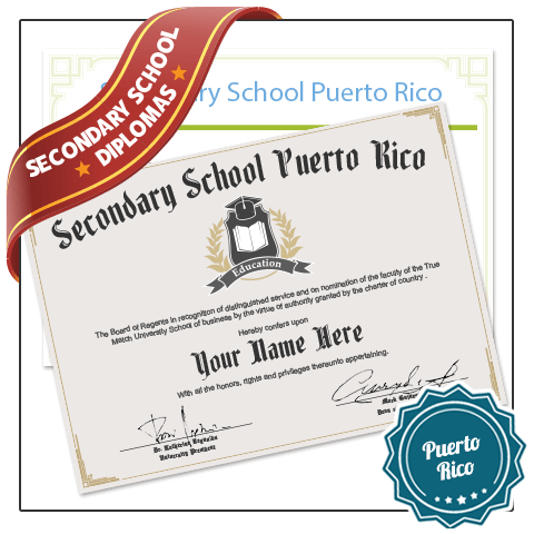 Puerto Rico secondary school diploma on fancy border paper with second diploma in background