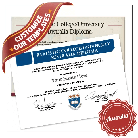 Two diplomas from Australia university featuring real college classes with crests and complete arts of science details