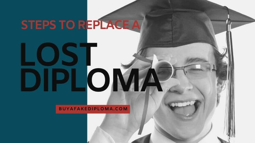 man using a diploma rolled up to see better looking for his lost misplaced degree certificate