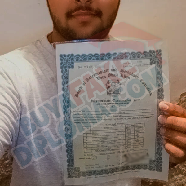 man holding a fake secondary school diploma purchased online at bafd prints