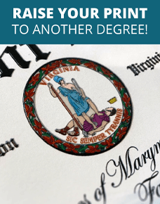 image of diploma with raised seals and embossed text